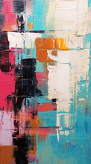 Spectacular watercolor painting of an abstract urban, orange and teal
