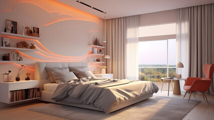 Stylish interior of modern bedroom. Generative Ai