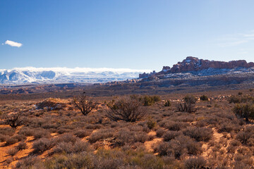 Arches National Park with La Sal mountains in background, Utah, USA