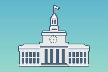 School with a green lawn. Icon. Flat vector illustration isolated on Any color of the background, School building in flat style. Modern school, college building. Vector illustration