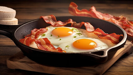 Fried eggs with bacon, breakfast