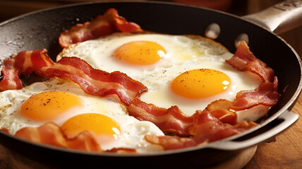 Fried eggs with bacon, breakfast