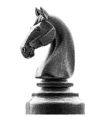 chess knight horse piece isolated halftone dots texture bitmap retro vintage pop art style collage element for mixed media modern crazy design