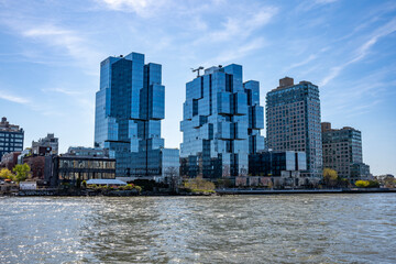 Cubic modern buildings along the Brooklyn skyline, New York, NY, USA