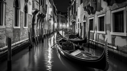 Traditional gondolas on narrow canal. Generative Ai