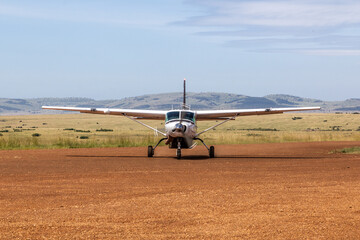 Airplane at the Keekorok airstrip in Masai Mara National Reserve, Kenya