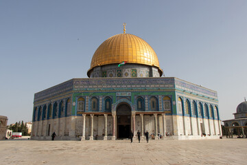 The Dome of The Rock in the Mount Temple of old city of Jerusalem. Aqsa Mosque - obrazy, fototapety, plakaty