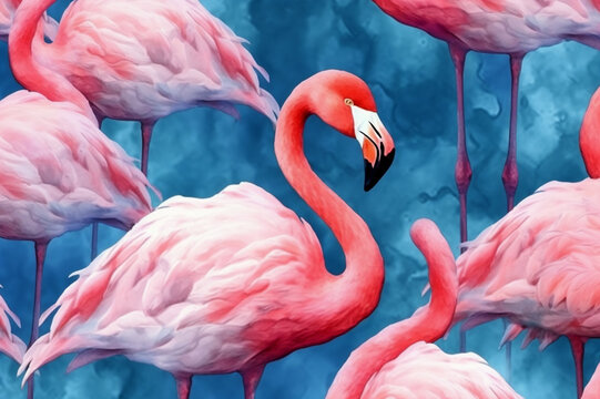 Feathered Serenity - watercolor flamingo. Generative AI Generative AI
