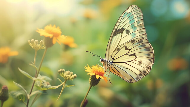 spring butterfly on a flower background. Generative Ai
