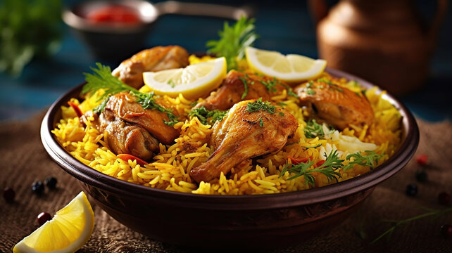 Delicious chicken biriyani. Generative Ai