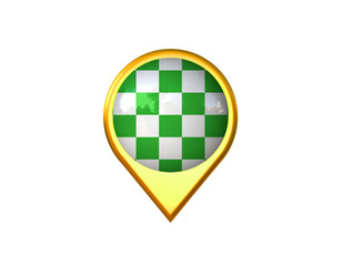 Auto Racing Green White flag location marker icon. Isolated on white background. 3D illustration, 3D rendering 