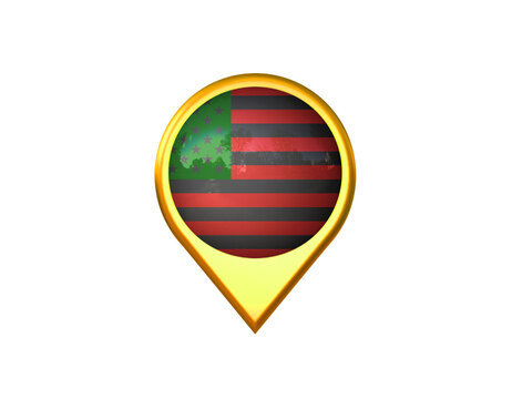 African American Flag Location Marker Icon. Isolated on White Background. 3d Illustration, 3d Rendering