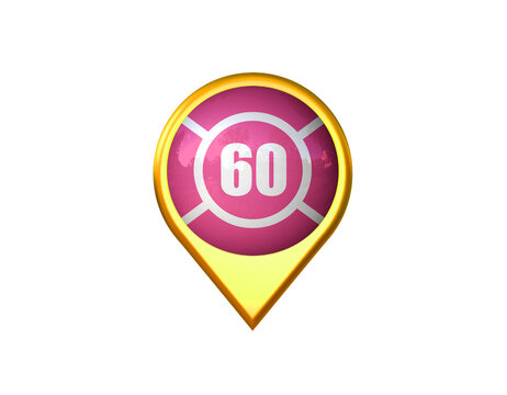 Auto Racing Code 60 Flag Location Marker Icon. Isolated On a White Background. 3d Illustration, 3d Rendering 