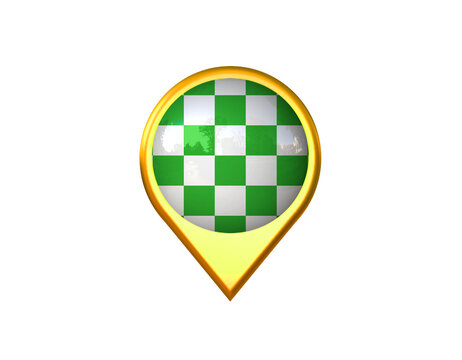 Auto Racing Green White flag location marker icon. Isolated on white background. 3D illustration, 3D rendering 