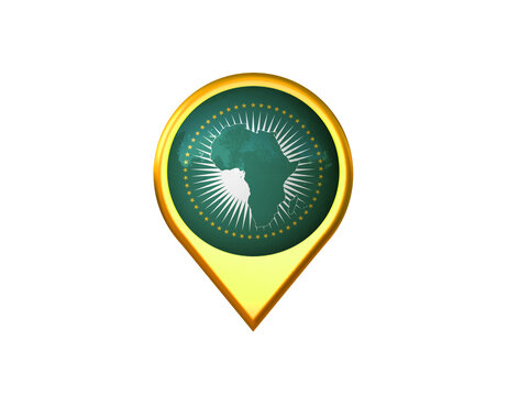 The African Union Flag Location Marker Icon. Isolated on White Background. 3d Illustration, 3d Rendering