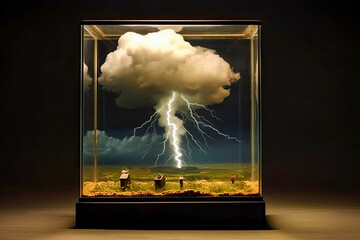 clear box with lightning in the middle, weather box, generative ai