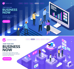 Concept of a modern business site, Marketing and finance vector isometric concept,Marketing isometric people working together and  developing a successful business strategy, Vector illustration