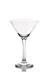 martini glass, an empty translucent glass on a white background