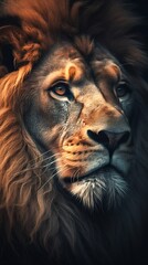 Lion Portrait on Dark Background. Generative ai
