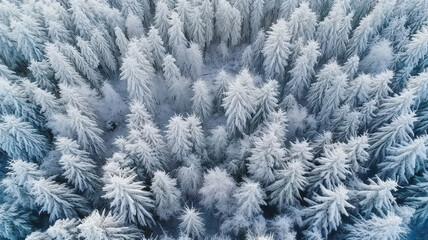 coniferous forest covered with hoarfrost background, winter landscape snow trees. Generative Ai