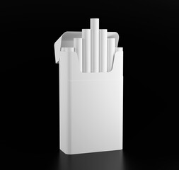3d render mockup opened pack of cigarettes isolated on a black background