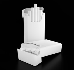 3d render mockup opened pack of cigarettes isolated on a black background