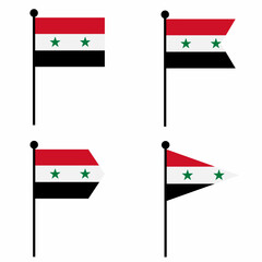 Syria waving flag icon set in 4 shape versions. Collection of flagpole sign for identity, emblem, and infographic.