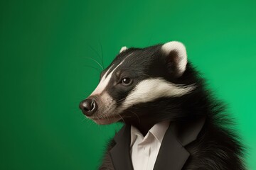 Anthropomorphic skunk dressed in a suit like a businessman. Business Concept. AI generated, human enhanced
