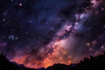 Fototapeta na wymiar Starry sky in the mountains. Night sky in August. AI generated, human enhanced.