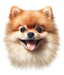 Cute Brown Pomeranian Dog Face, Isolated Illustration, Generative AI