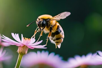 Bee on flowers. Fauna and flora concept. Created with generative Ai technology.