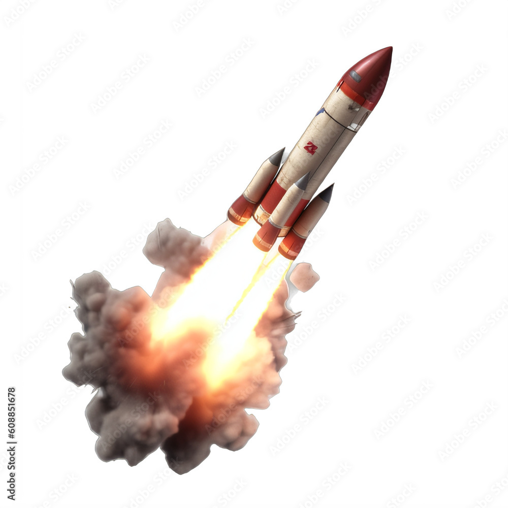 Wall mural a red and white rocket being launched on a transparent background png isolated generative ai