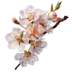 A cherry blossom pink flowers on a stem on a transparent background png isolated Generative Ai