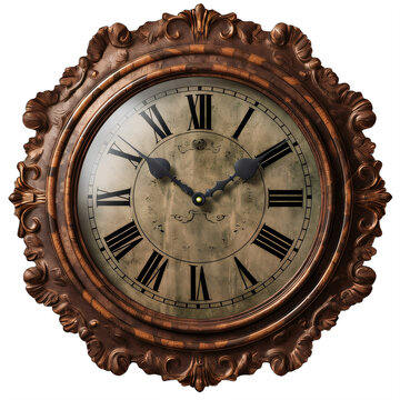 An antique clock with roman numerals on a transparent background png isolatedGenerative Ai