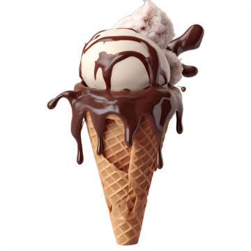 recommend clip art: An ice cream cone with chocolate sauce and a scoop of ice cream on a transparent background png isolated Generative Ai