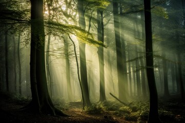 Naklejka premium Ethereal Forest in the Mist - Generative AI
