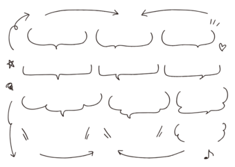 手描きの吹き出しと矢印のあしらいセット