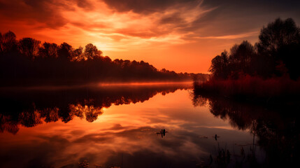 Obraz na płótnie Canvas sunset lake water sky landscape