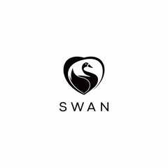 Swan logo template vector icon illustration design in heart frame.