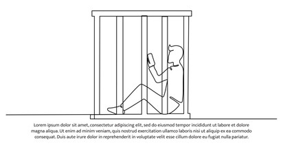 Continuous line design of the influence of mobile phones limiting human life. Decorative elements drawn on a white background.