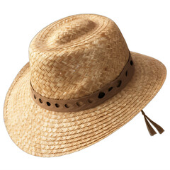 A straw hat with a leather band on a transparent background isolated png Generative Ai
