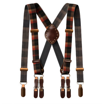 A brown and black plaid suspender on a transparent background png isolated Generative Ai