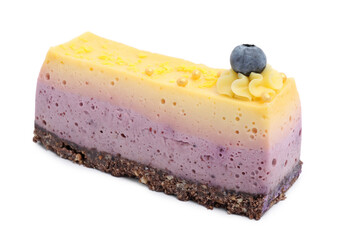 Delicious cheesecake with lemon and blueberry isolated on white