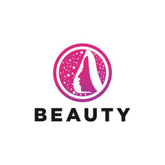Beautiful woman fashion logo. Pink Abstract vector template linear style on white background
