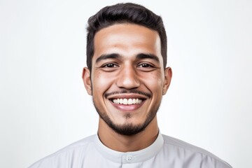 Portrait of a happy young arabic man smiling over white background
