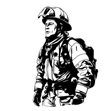 Firefighter Mascot Logo Monochrome Design Style