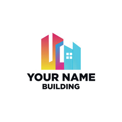 Vector multicolored real estate logo designs for business visual identity, building, cityscape icon, houses, architecture construction. geometric flat style