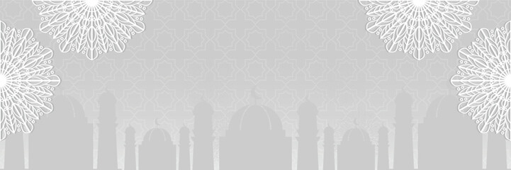 Islamic gray background, with beautiful mandala ornament. vector template for banners, greeting cards for Islamic holidays.