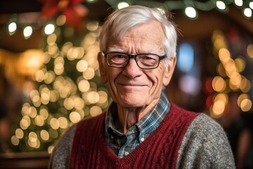 Portrait of a senior man with eyeglasses at christmas market
