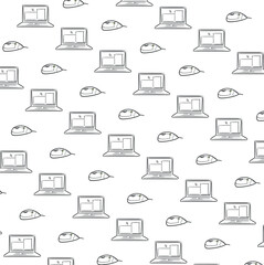 The background is filled with cartoon laptop and computer mouse.